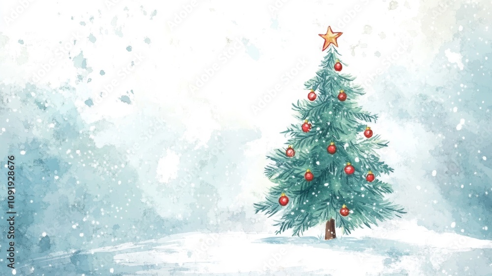 Obraz premium A festive Christmas tree in winter setting.