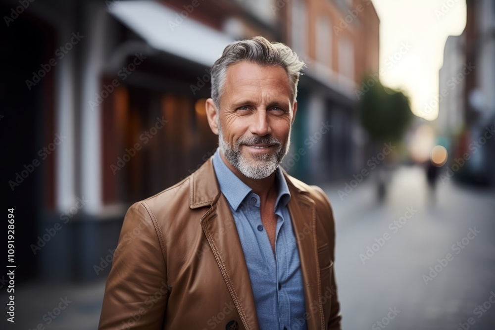 Portrait of a handsome middle-aged man in a city street. Portrait of a handsome middle-aged man in a city street.