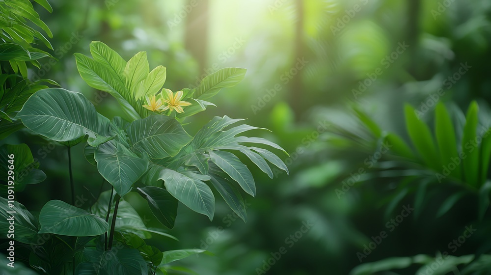 Obraz premium Vibrant flora growth in lush forest nature scene close-up viewpoint environmental beauty