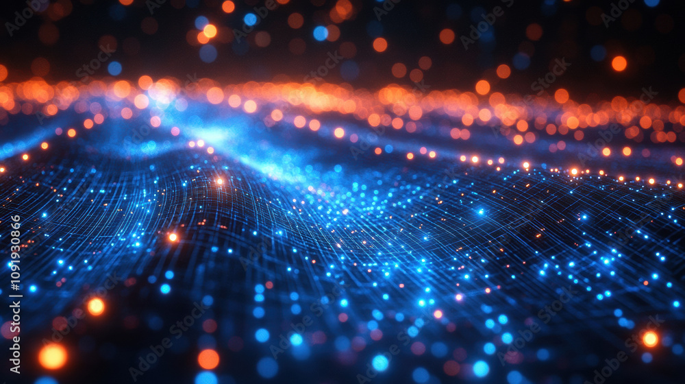 Fototapeta premium Futuristic glowing circuit board with blue and orange lights