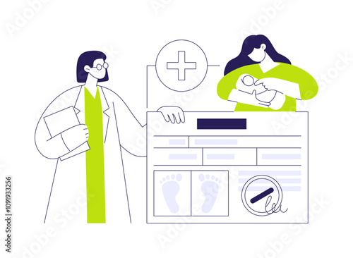 Get birth certificate for a newborn abstract concept vector illustration.
