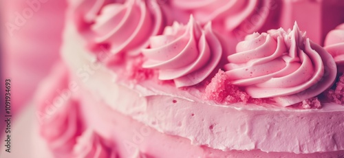 Wallpaper Mural Pink cake with swirls and decorations, vibrant frosting, soft texture, dessert delight Torontodigital.ca