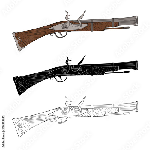 Old Pirate Flintlock gun Vector illustration