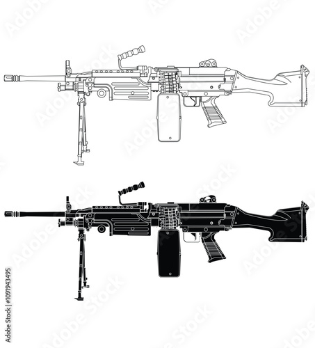 Black and white small machine gun vector illustration