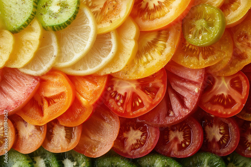 Plate of sliced vegetables drenched in vibrant colors. photo