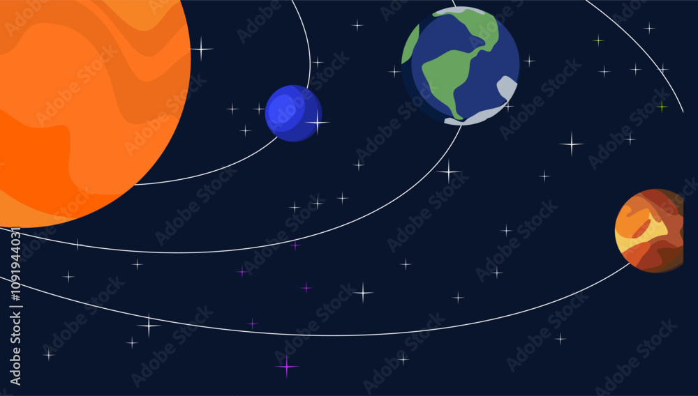 Fototapeta premium Space theme background full of stars and planets, space background with retro colors, elegant background, astronomy, science