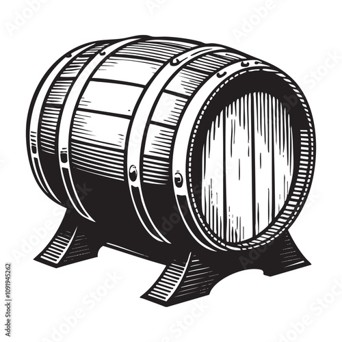 oak barrel drawing vector illustration