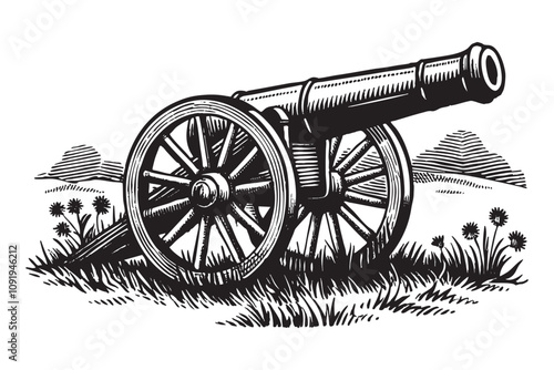 Old cannon drawing vector illustration