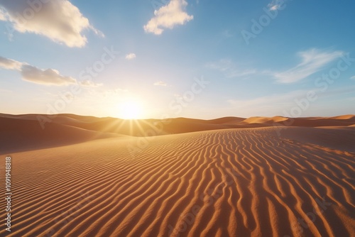 Breathtaking Desert Scene with Golden Sand Dunes Under a Vibrant Sky