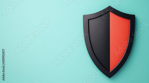 Free Download Modern shield design with bold black and red color scheme stands out against soft turquoise background, symbolizing protection and strength for branding and artistic projects. - GFXLoad