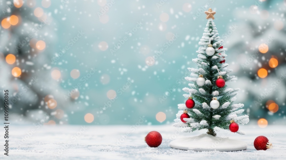 Obraz premium Miniature Christmas tree with festive decorations.