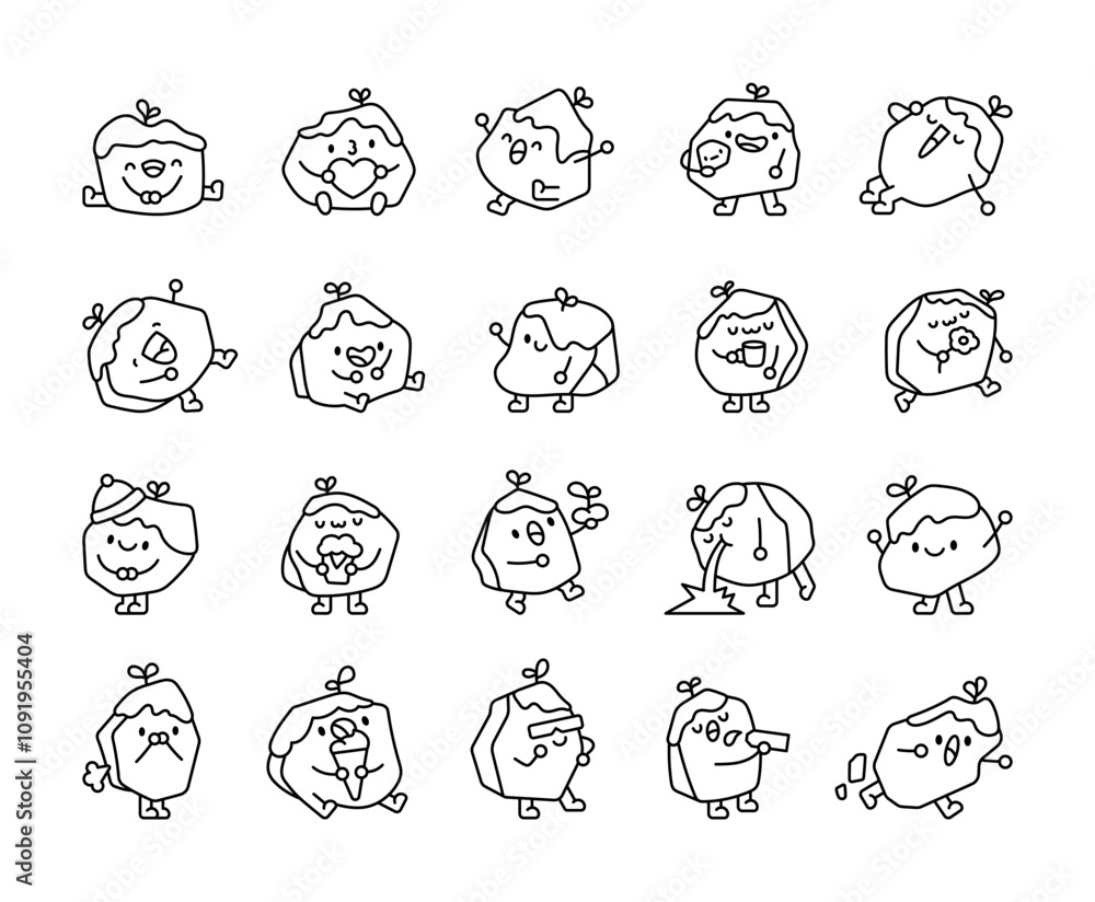 Set of funny and cheerful rock characters with kawaii cute cartoon faces for joyful creative playful happy emotions and expressive charming illustrations Set of funny and cheerful rock characters with kawaii cute cartoon faces for joyful creative playful happy emotions and expressive charming illustrations