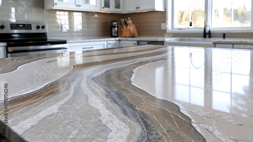 Stunning Installation of Glossy Quartz Countertops with elegant shades in a modern white kitchen