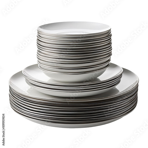 Stacked plates, front view, transparent background image