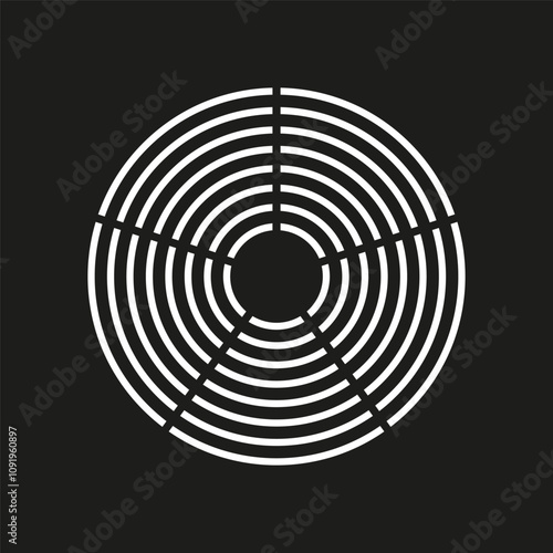 Concentric circles icon. Target pattern design. Black radial vector. Simple bullseye symbol.