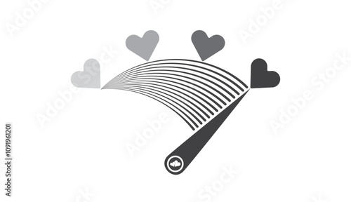 Love level measurement vector illustration with indicator, hearts. Romantic love scale with heart and indicator to use for valentines day, passion, wedding card projects. 
