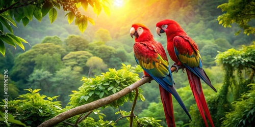 Wallpaper Mural Aerial View of Vibrant Red Love Birds Nesting in Lush Greenery, Capturing the Beauty of Nature and Romance from Above, Ideal for Wildlife and Nature Photography Enthusiasts Torontodigital.ca