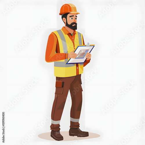 the construction site inspector with a white accent, png