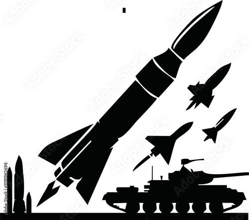 Military Missile silhouette vector on white background.