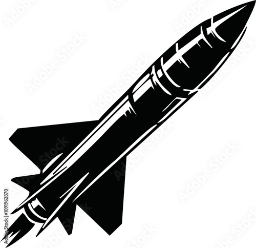 Military Missile silhouette vector on white background.