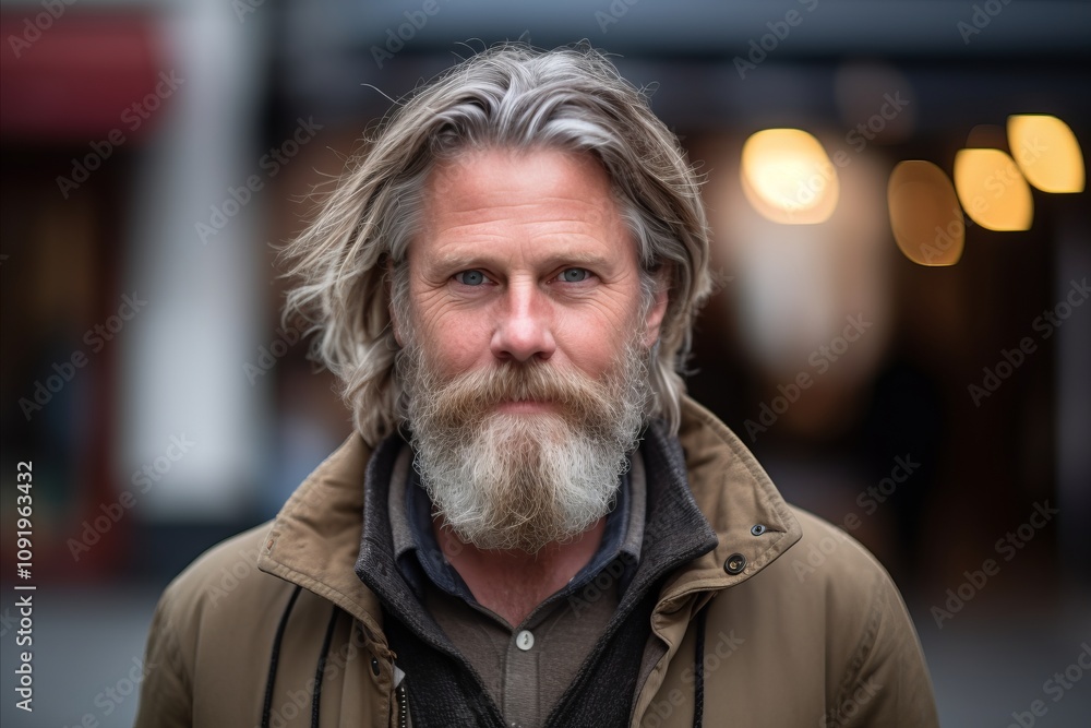Portrait of a handsome senior man with long gray beard and mustache in a urban setting Portrait of a handsome senior man with long gray beard and mustache in a urban setting
