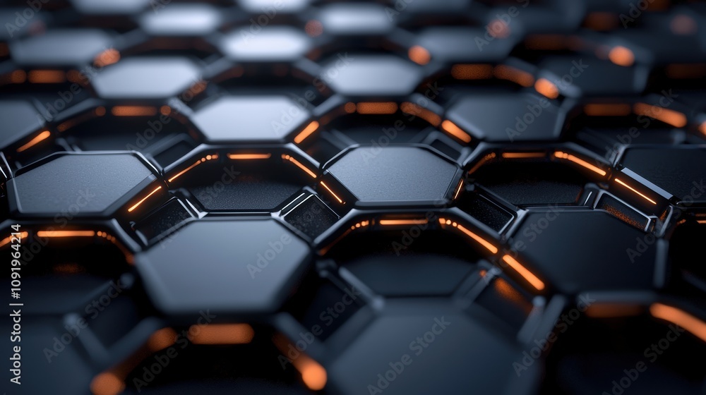 Fototapeta premium Futuristic hexagonal pattern with glowing orange accents