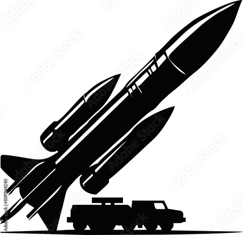 Military Missile silhouette vector on white background.