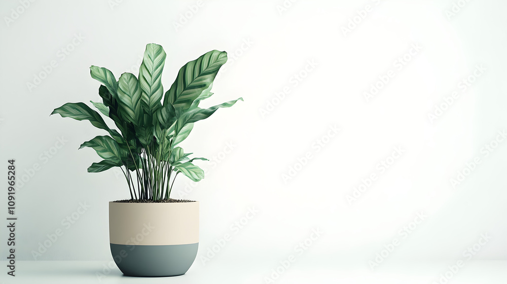 Obraz premium Calathea plant in a two-tone pot with contrasting colors
