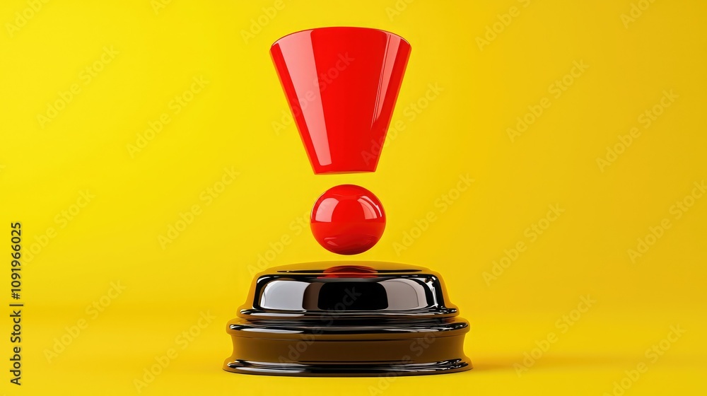A vibrant yellow background features a red exclamation mark above a black button, symbolizing alertness and caution. A vibrant yellow background features a red exclamation mark above a black button, symbolizing alertness and caution.