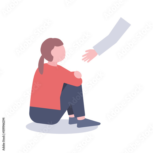 落ち込む女性と手を差し伸べる人