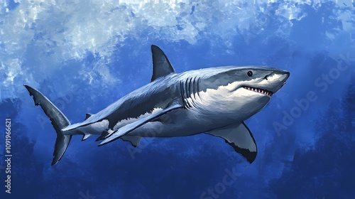 Wallpaper Mural A great white shark gliding silently through the deep blue sea.


 Torontodigital.ca