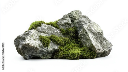 Natural Stone with Vibrant Green Moss Accents Surrounded by Soft Texture, Ideal for Nature and Landscape Themes in Photography and Art Projects