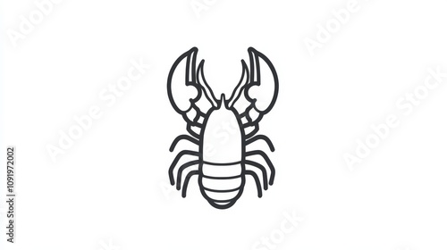 Minimalist illustration of a lobster in black line art style, perfect for seafood themes, restaurant menus, culinary blogs, or marine life projects emphasizing freshness and creativity. photo