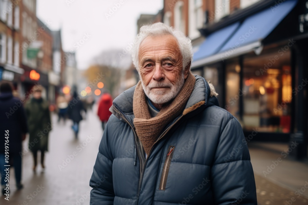 Portrait of a senior man with grey hair and beard walking in the city. Portrait of a senior man with grey hair and beard walking in the city.