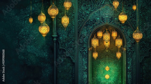 Intricate Islamic Architecture Adorned With Golden Lanterns photo