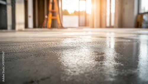 Newly Poured Concrete Floor in Modern Building Under Construction photo