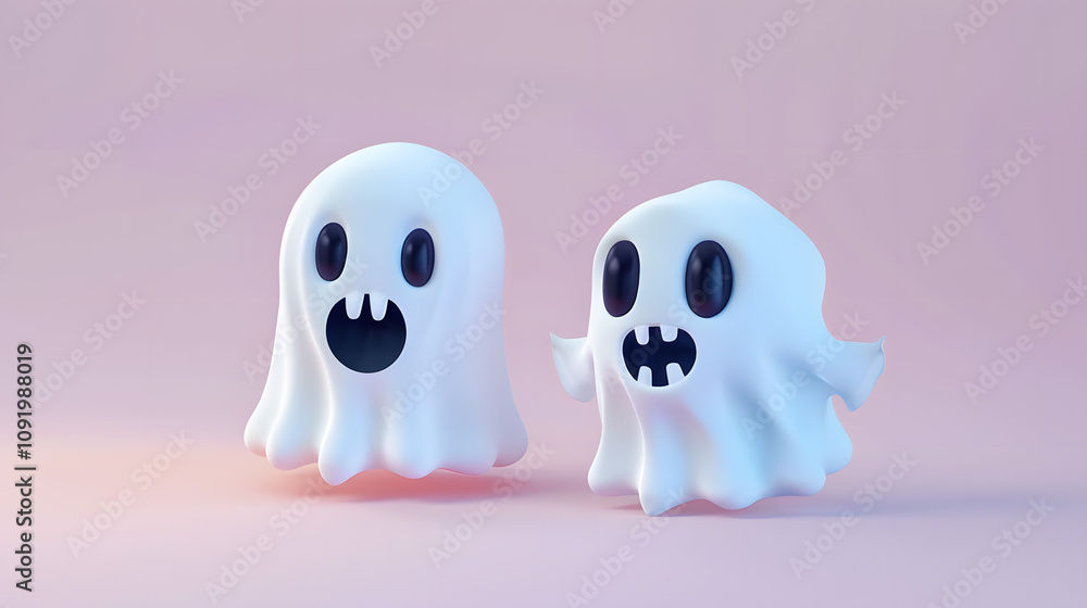 Obraz premium Cute Halloween Ghosts fangs cartoon 3D