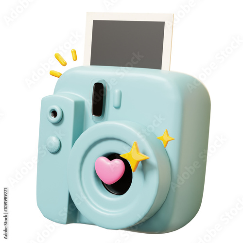 love polaroid camera. 3D Cute Cartoon Wedding, wedding invitation, marrying, ceremony, romantic concept. Groom and bride.
