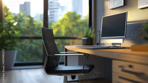 Wallpaper Mural Modern Home Office Workspace With City View Torontodigital.ca