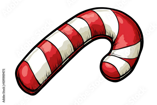 A colorful candy cane with red and white stripes, often associated with holidays.