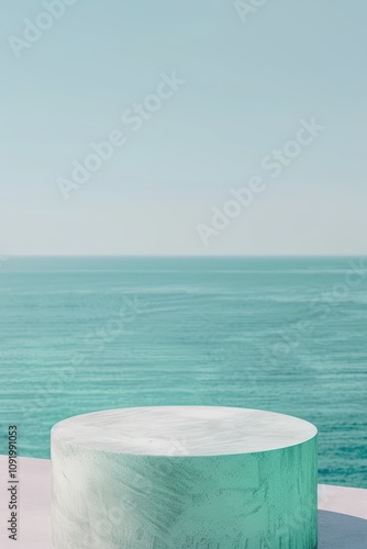 Minimalist ocean view with stone pedestal