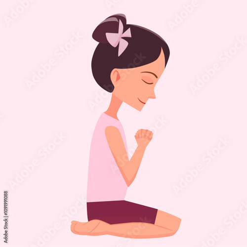 Pink Color Illustration of A Little Girl Praying