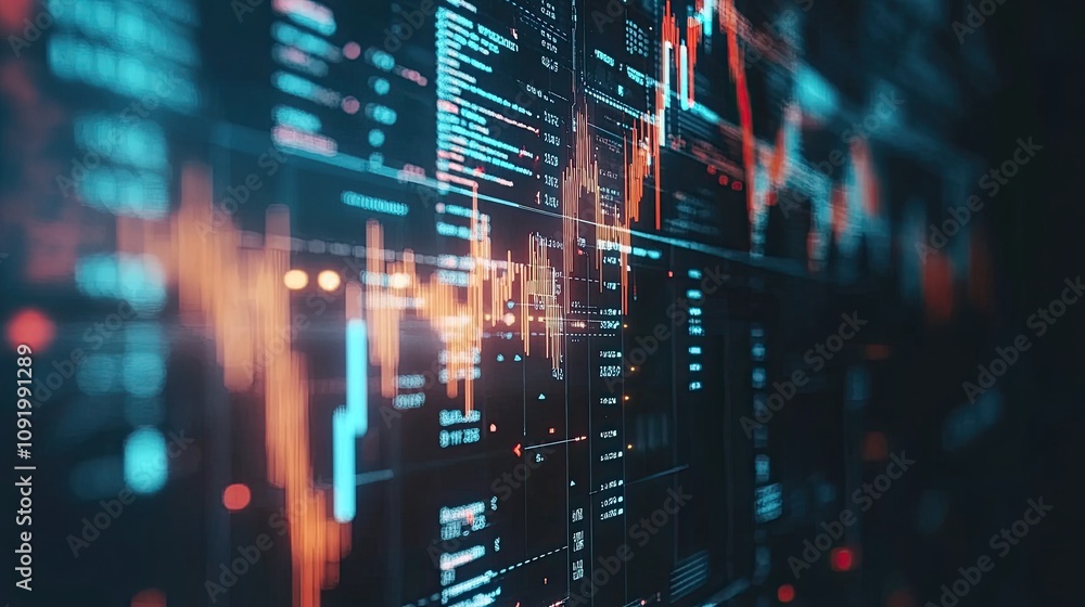 Obraz premium Abstract financial data visualization on screen.