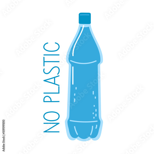 A blue water bottle with a no plastic message promoting environmental conservation awareness