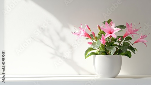 Wallpaper Mural Pink flowers in white pot near bright window Torontodigital.ca