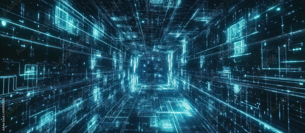 Obraz premium Digital Tunnel: A Glowing Pathway Through the Data Stream