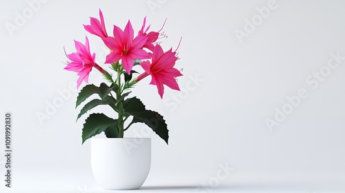 Wallpaper Mural Pink flowers in a white pot against a white background Torontodigital.ca