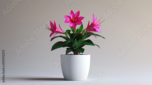 Wallpaper Mural Pink Flowers in a White Pot on a Light Background Torontodigital.ca