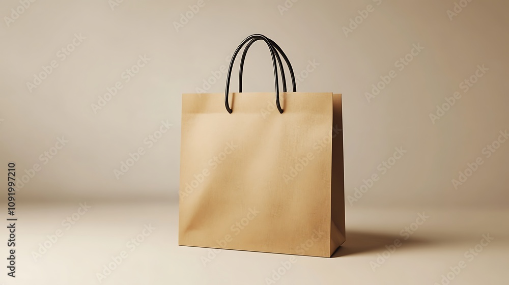 A Beige Paper Shopping Bag With Black Handles A Beige Paper Shopping Bag With Black Handles