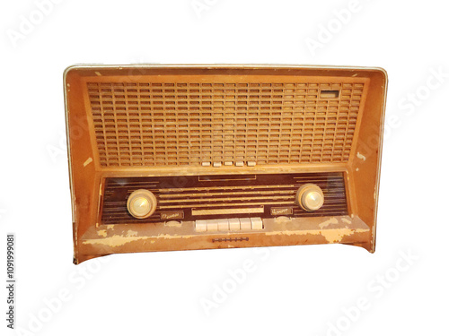 A vintage radio clipart, retro element, classic design, wood and brass photo